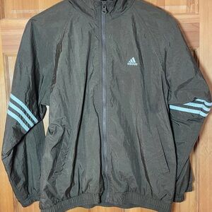 Vintage Adidas Medium Olive Green Fleece Lining Windbreaker Full Zip Jacket Coat